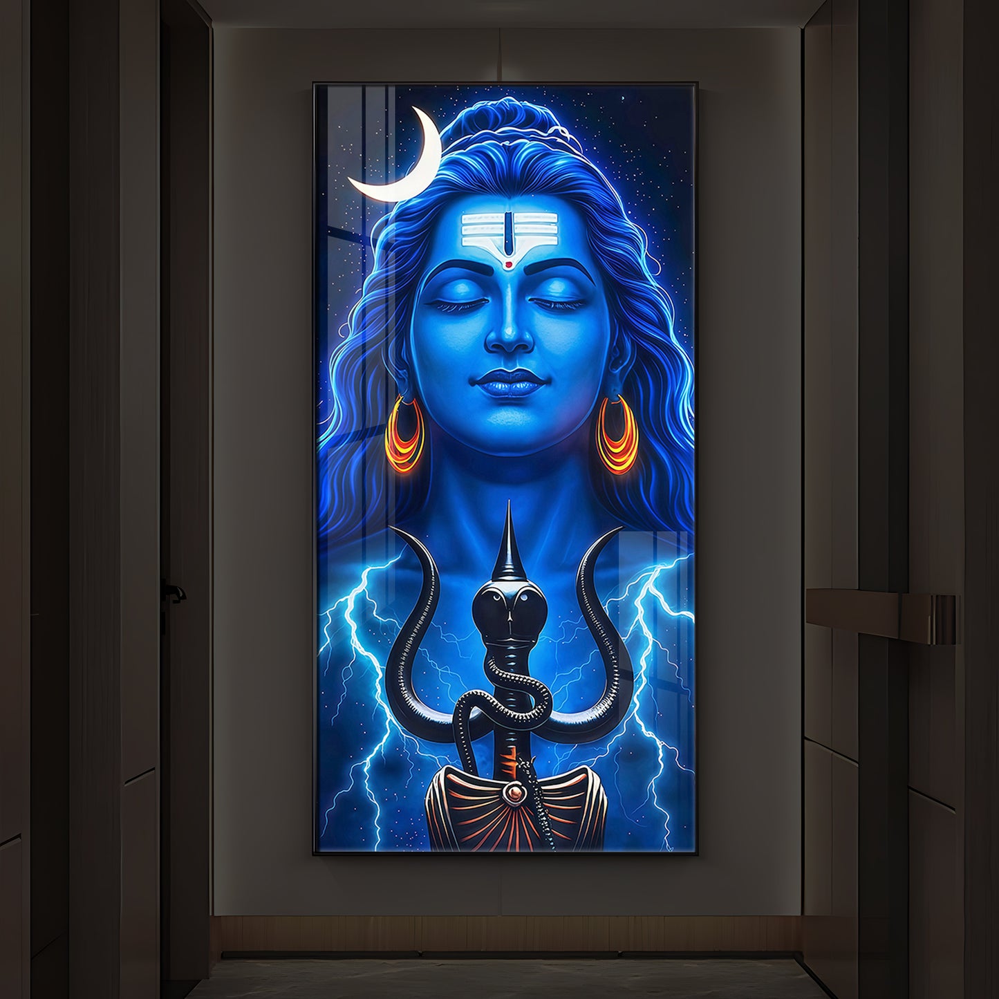 Lord Shiva Trishul Modern Luxury Backlight Vertical Wall Art