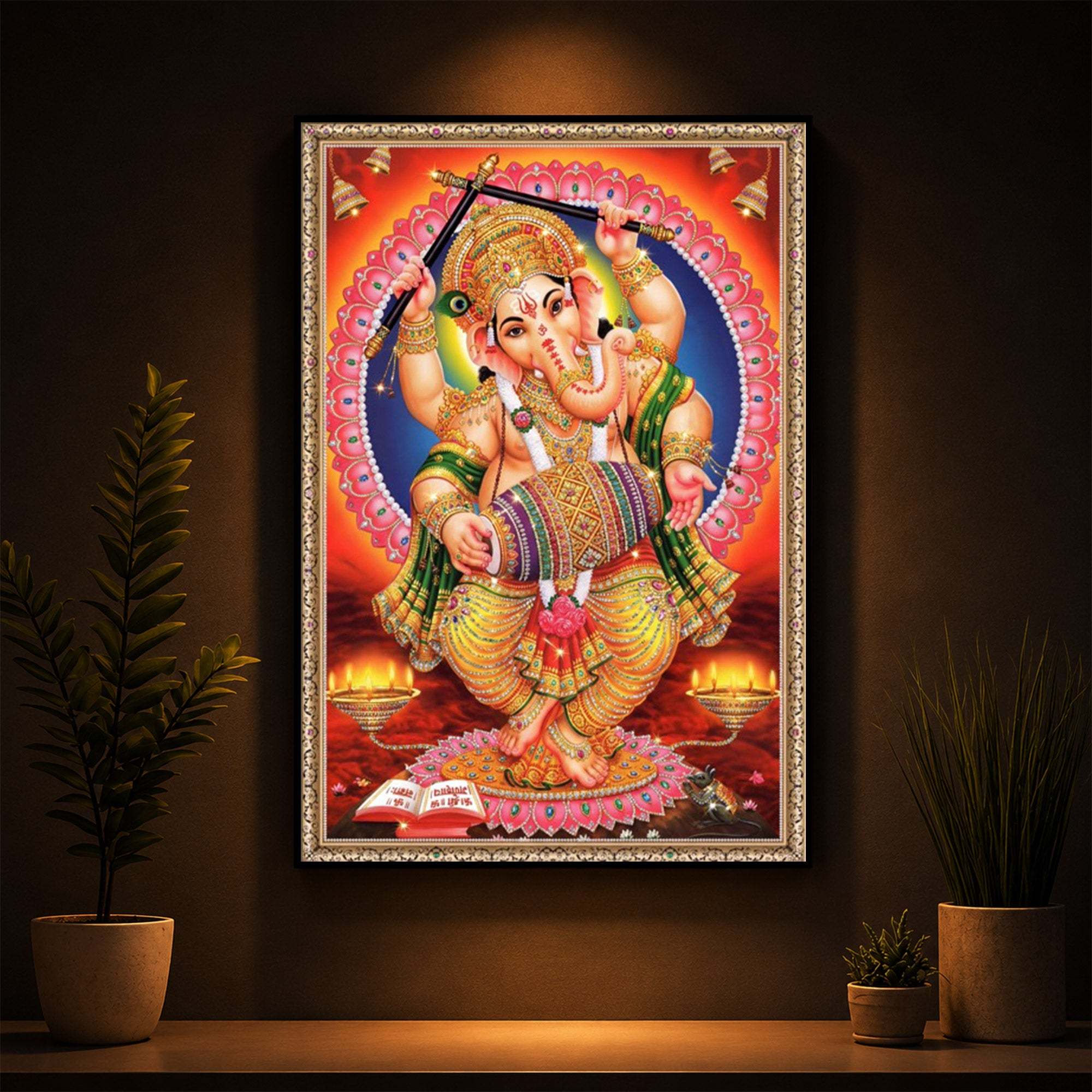 Hindu Bhagwan Ganesh Ji Modern Luxury Backlight Vertical Wall Art