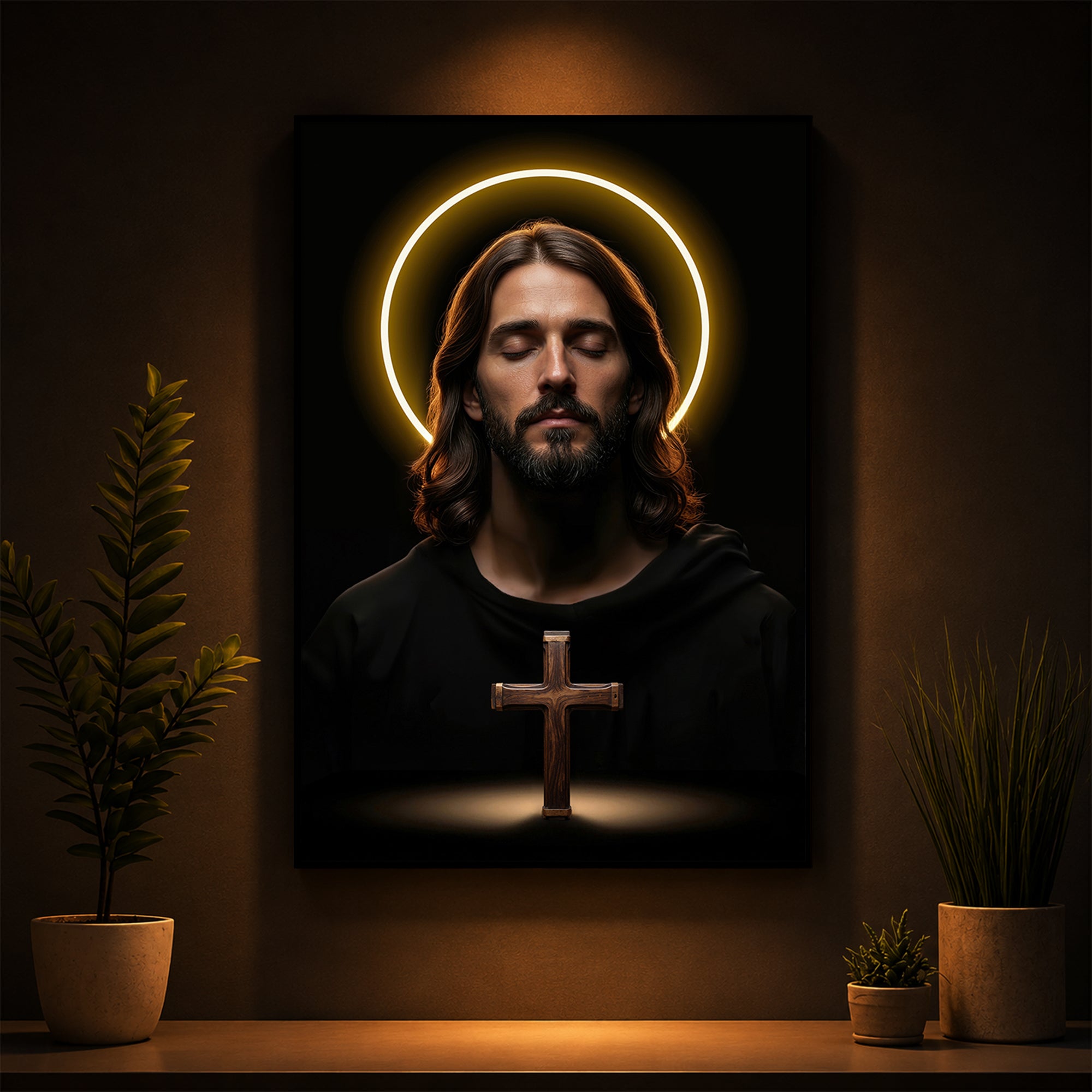 God Jesus Modern Luxury Backlight Vertical Wall Art