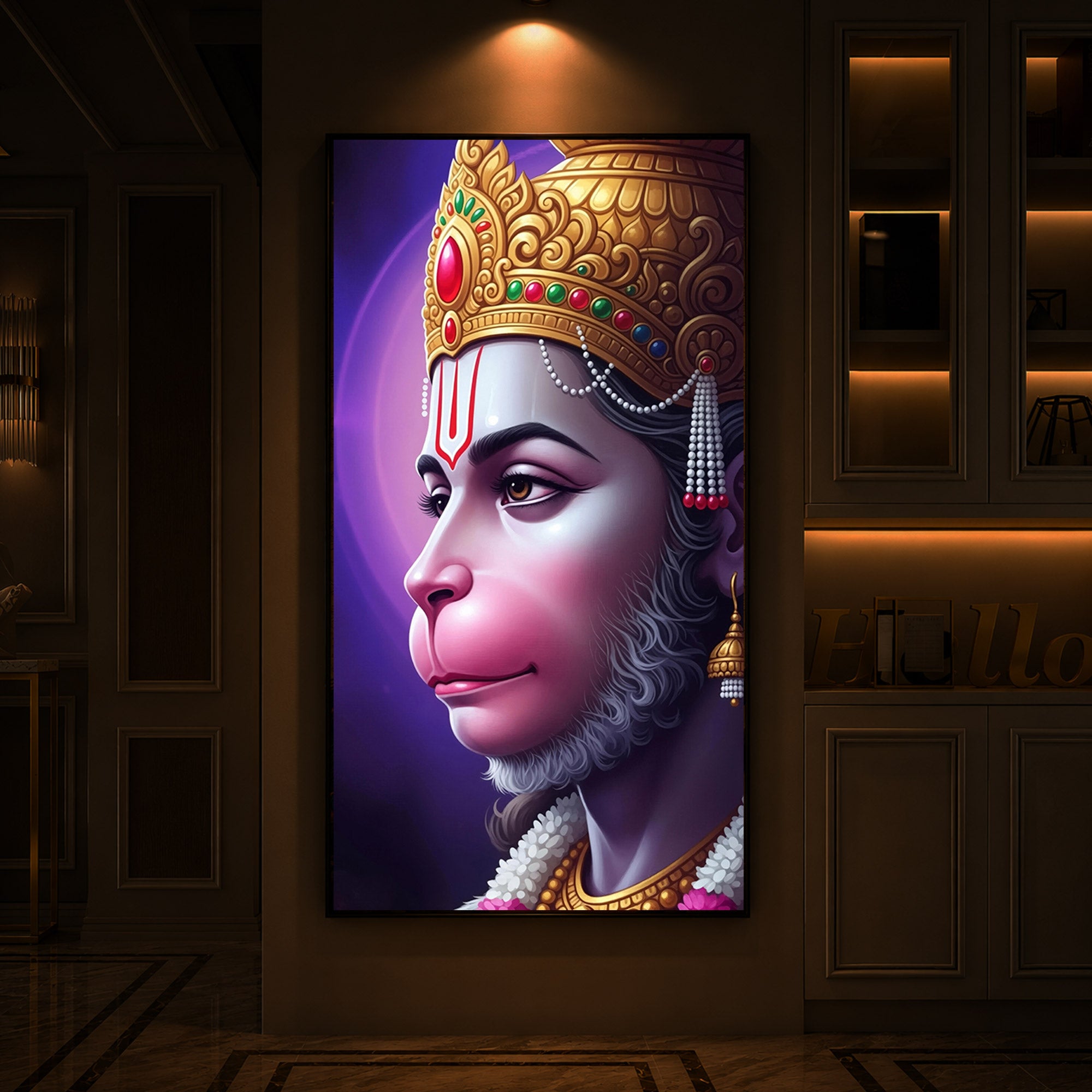 Jai Shri Hanuman Modern Luxury Backlight Vertical Wall Art