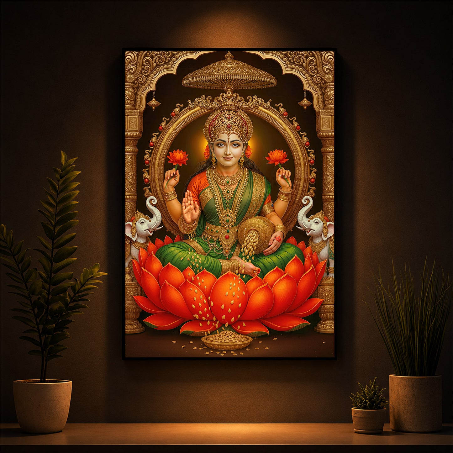 Mahalaxmi Ji Modern Luxury Backlight Vertical Wall Art