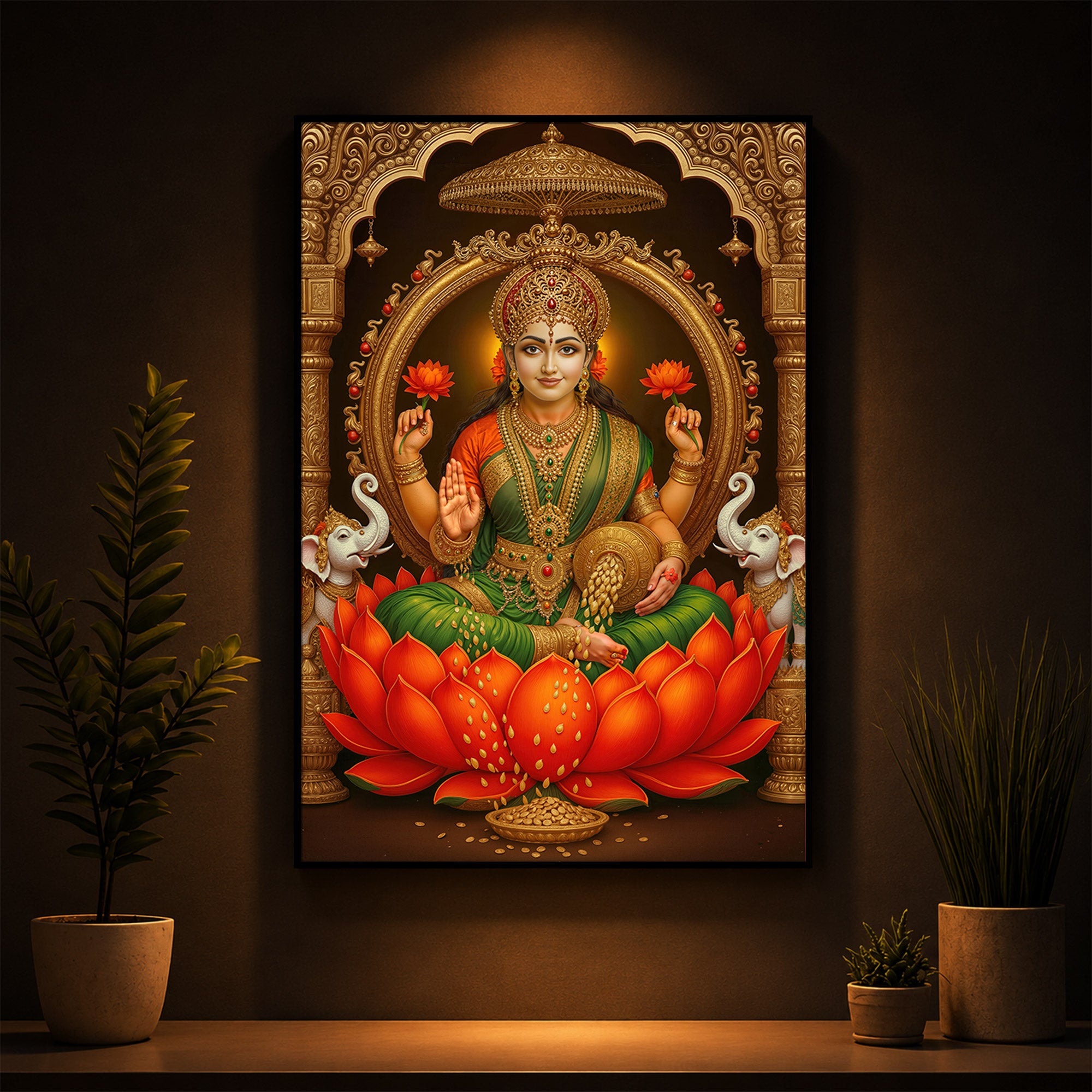 Mahalaxmi Ji Modern Luxury Backlight Vertical Wall Art