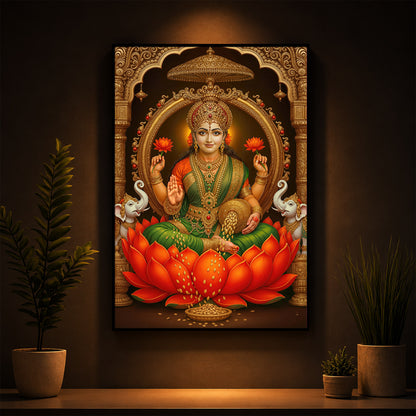 Mahalaxmi Ji Modern Luxury Backlight Vertical Wall Art