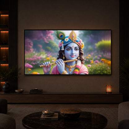 Krishna Ji Modern Luxury Backlight Horizontal Wall Art