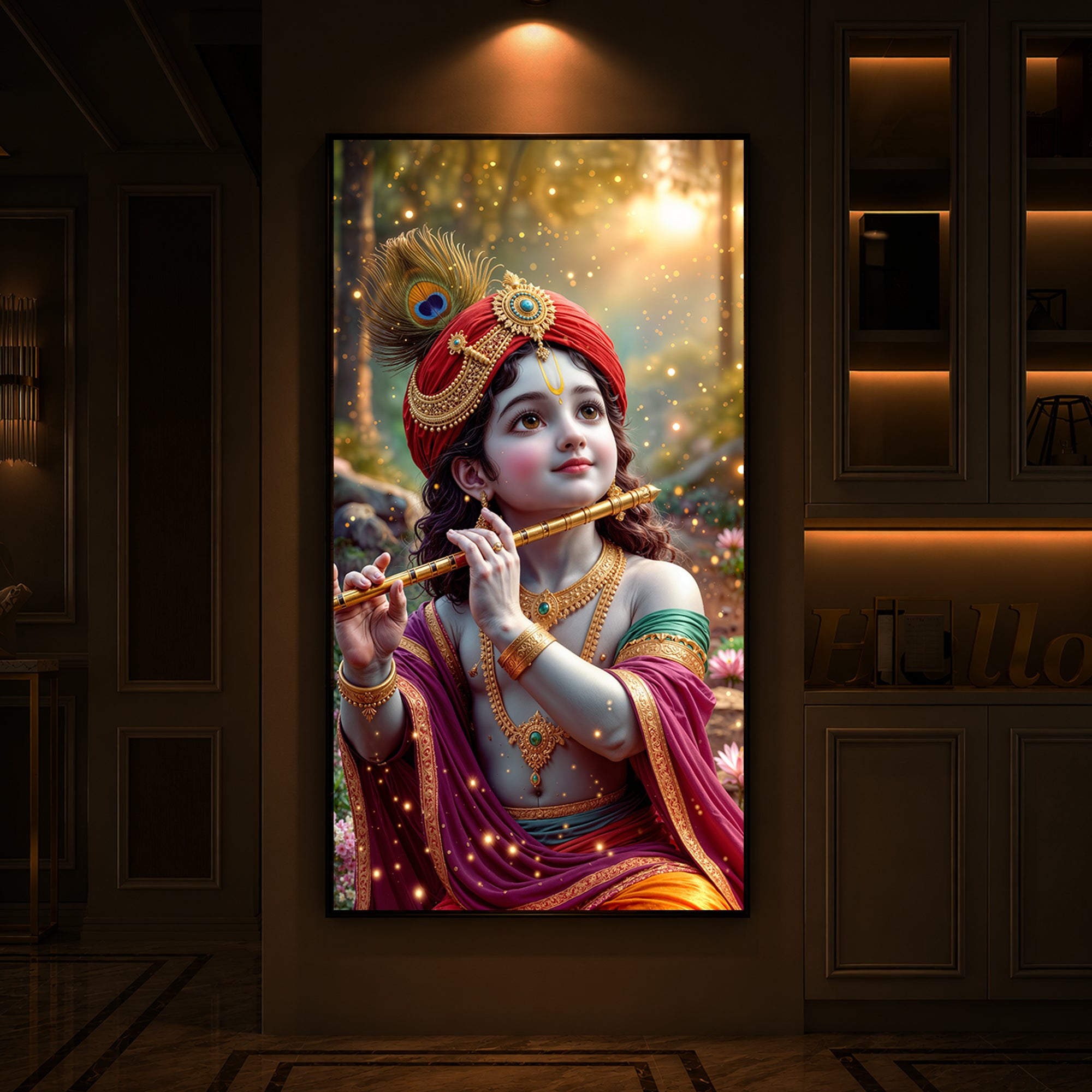 Divine Glow Krishna Modern Luxury Backlight Vertical Wall Art