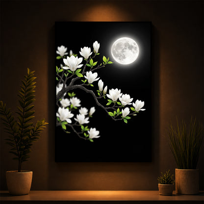 Moonlit White Magnolia Modern Luxury Backlight Vertical Wall Art