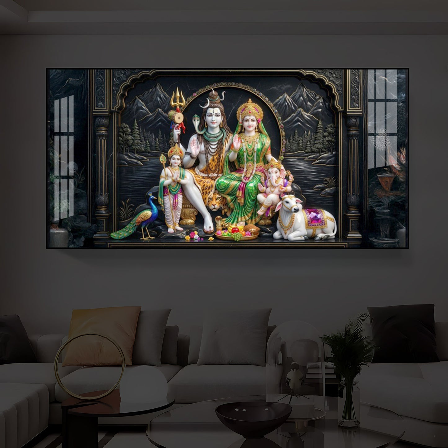 Lord Shiva With Family Modern Luxury Backlight Horizontal Wall Art