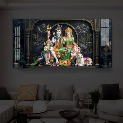 Lord Shiva With Family Modern Luxury Backlight Horizontal Wall Art