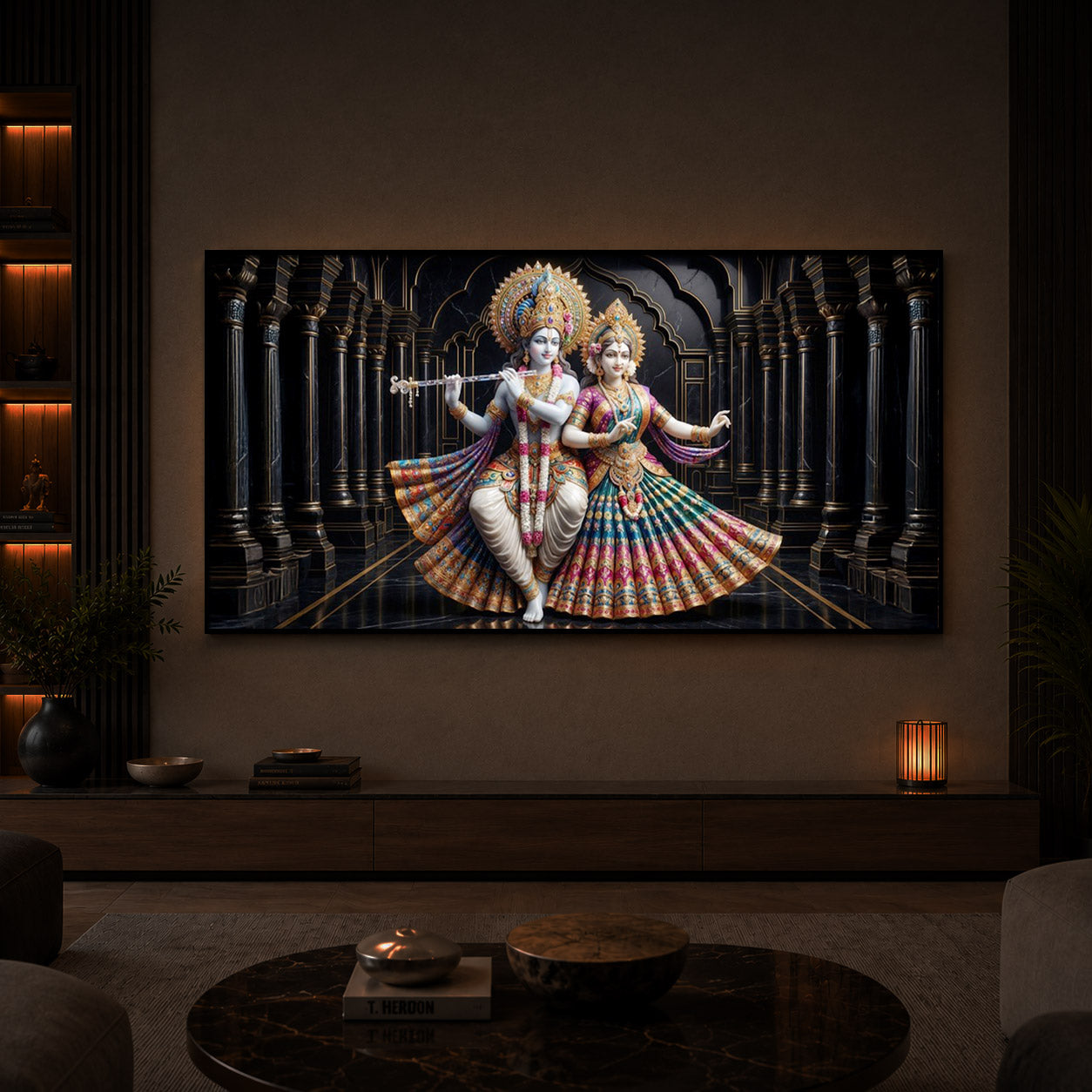 Hindu Seities Radha & Krishna Modern Luxury Backlight Horizontal Wall Art
