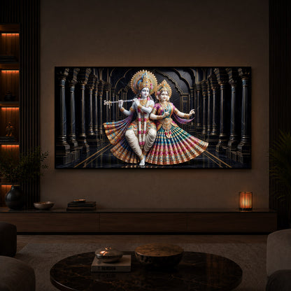 Hindu Seities Radha & Krishna Modern Luxury Backlight Horizontal Wall Art