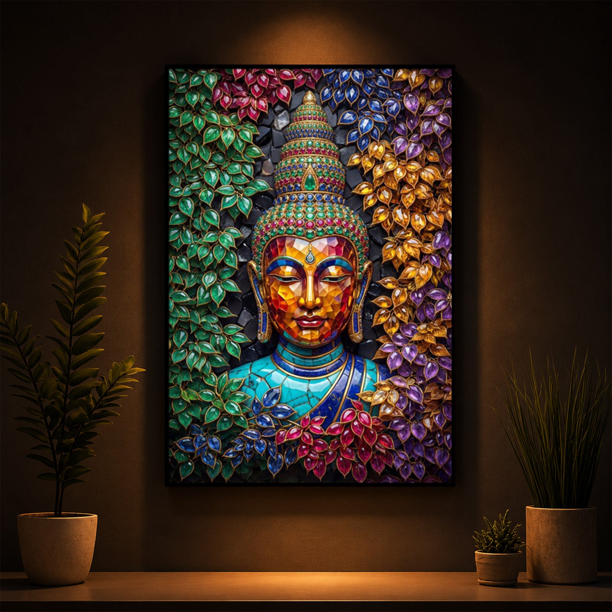 Buddha Colorful Modern Luxury Backlight Vertical Wall Art