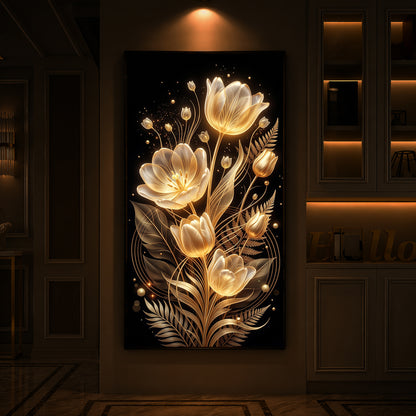 Golden Luminous Tulip Modern Luxury Backlight Vertical Wall Art