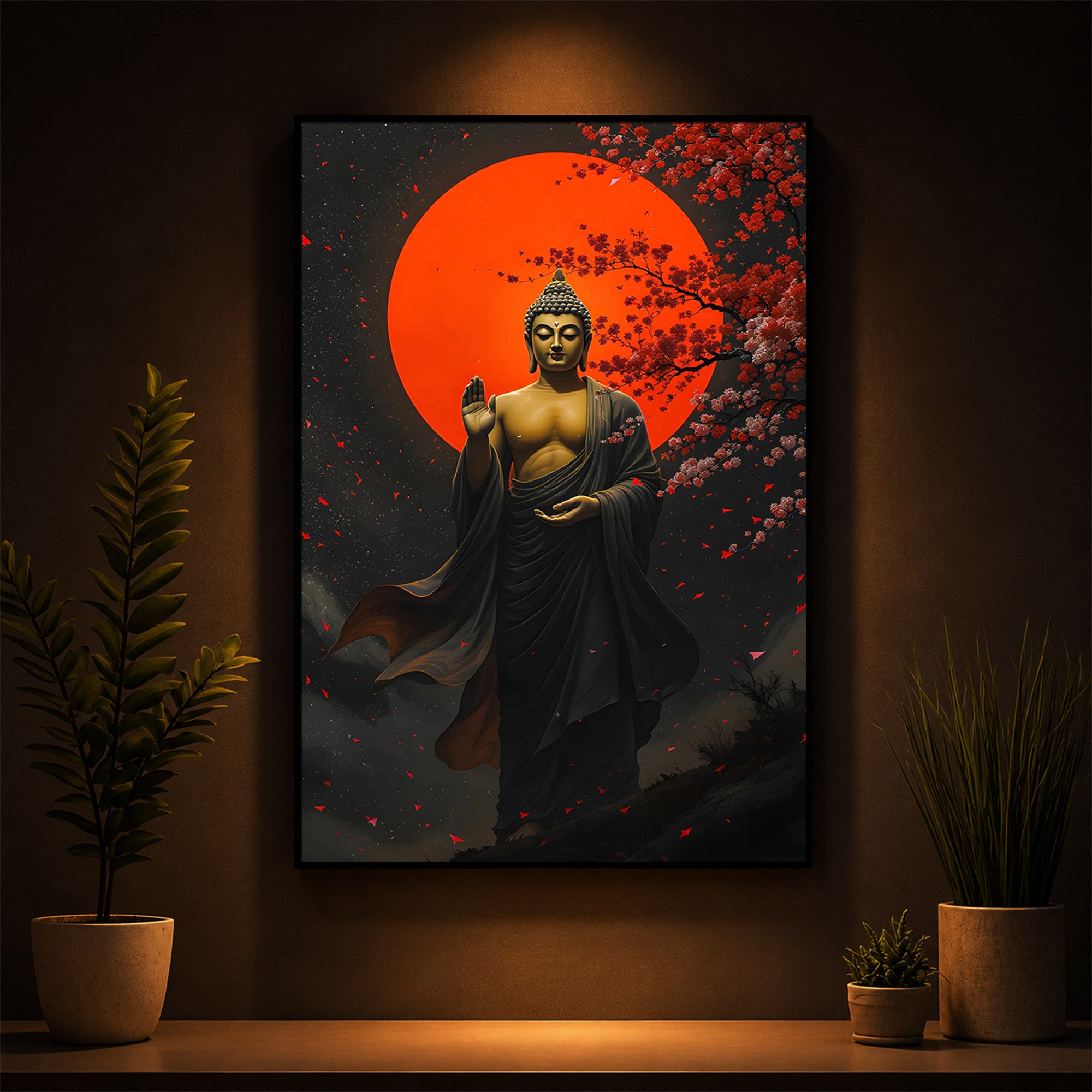 Gautam Buddh Modern Luxury Backlight Vertical Wall Art