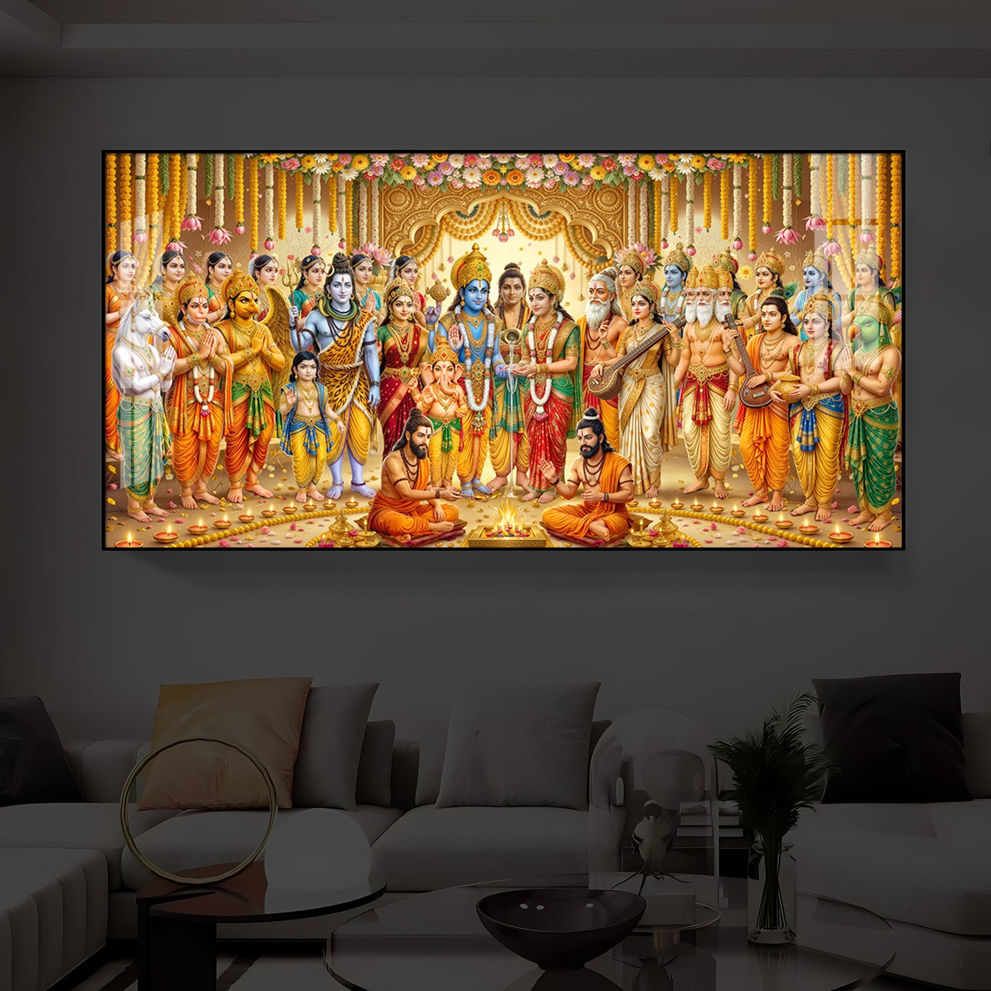 Divine Depiction of Shrinivasa Kalyanam Modern Luxury Backlight Horizontal Wall Art