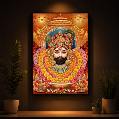 Hindu deity Khatu Shyam Ji Modern Luxury Backlight Vertical Wall Art