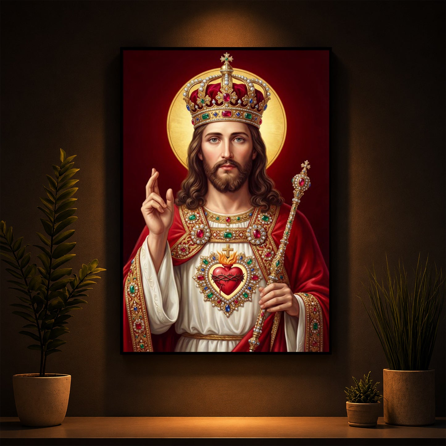 Holy God Christ The King Jesus Modern Luxury Backlight Vertical Wall Art
