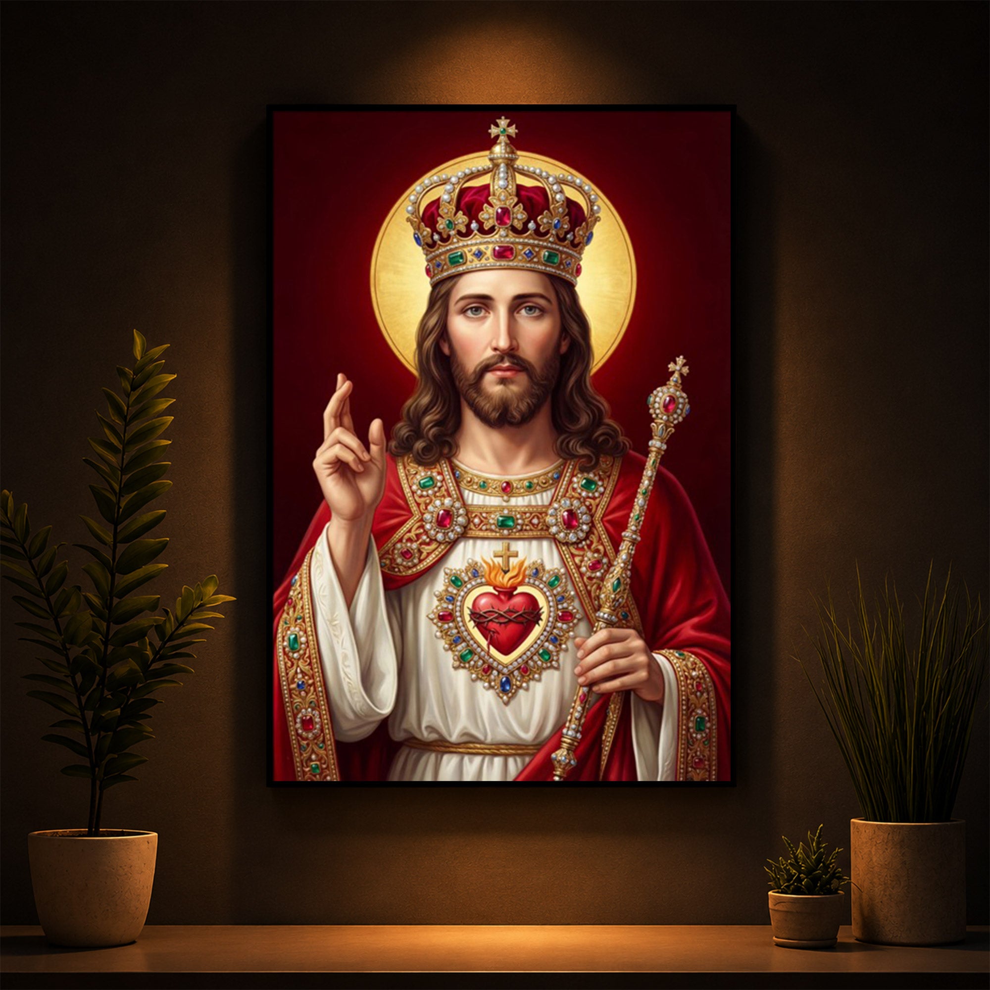 Holy God Christ The King Jesus Modern Luxury Backlight Vertical Wall Art