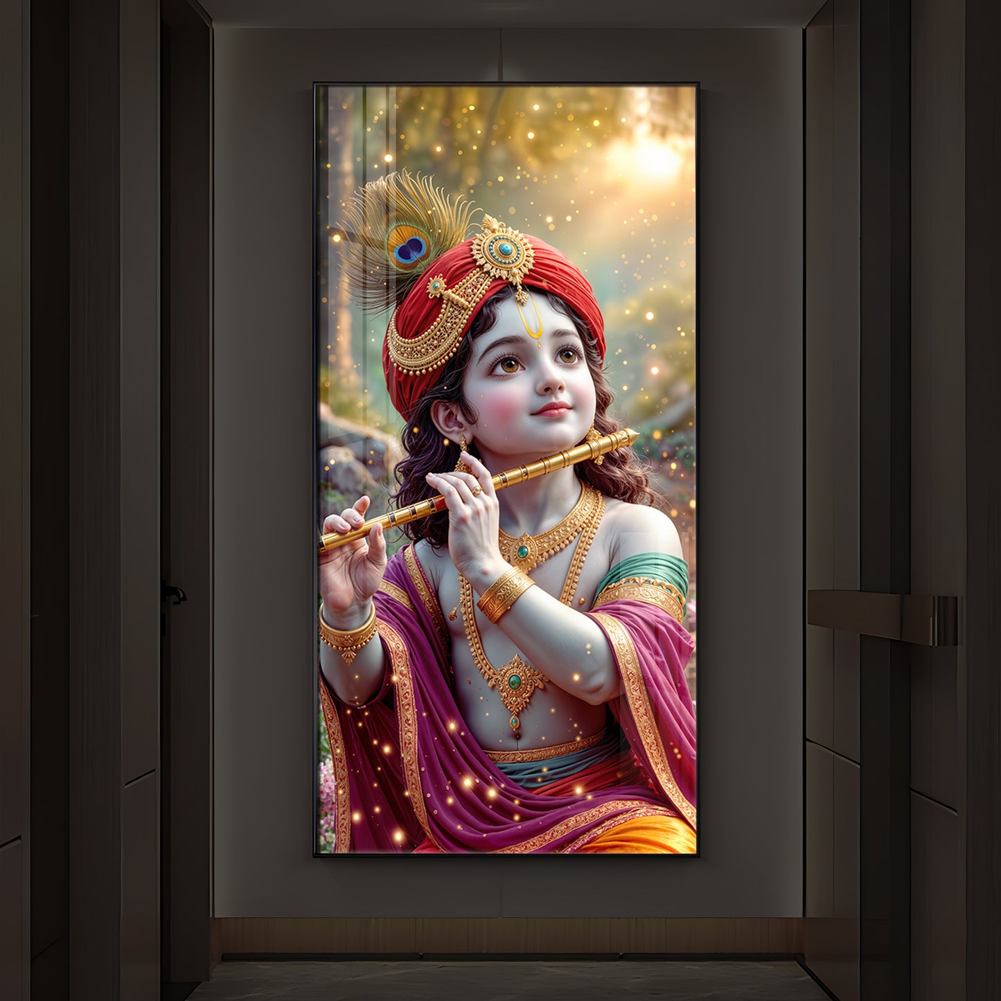 Divine Glow Krishna Modern Luxury Backlight Vertical Wall Art