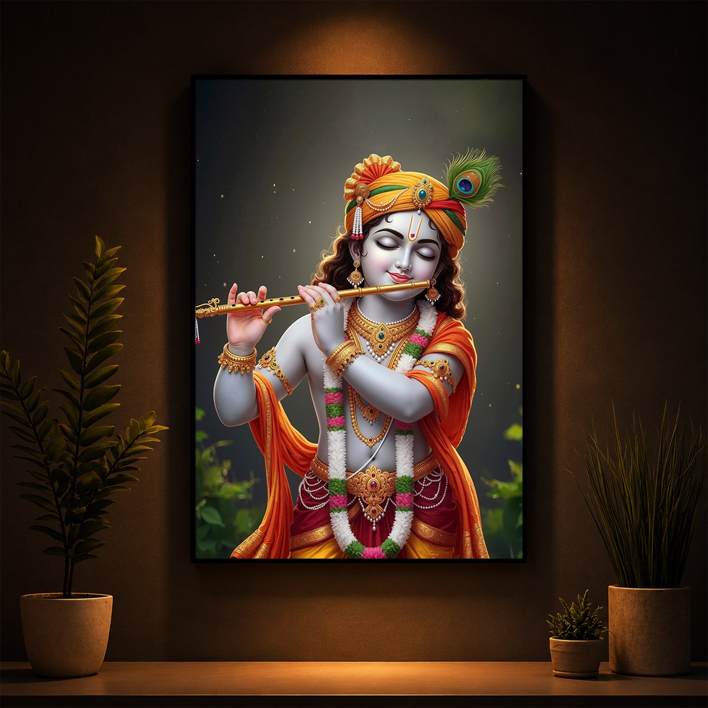 Shri Krishna Modern Luxury Backlight Vertical Wall Art