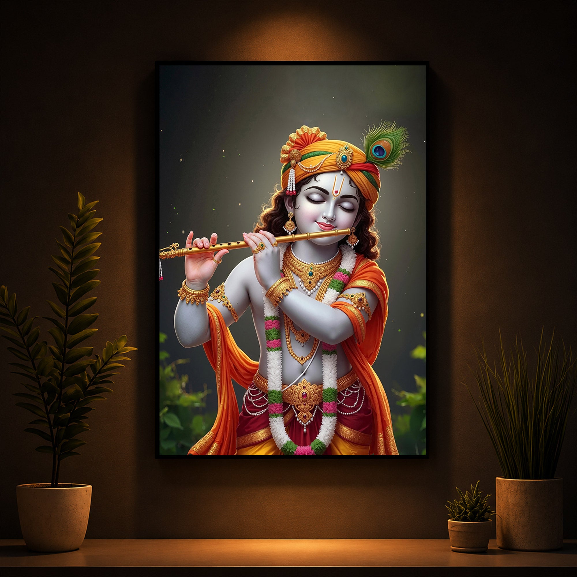 Shri Krishna Modern Luxury Backlight Vertical Wall Art