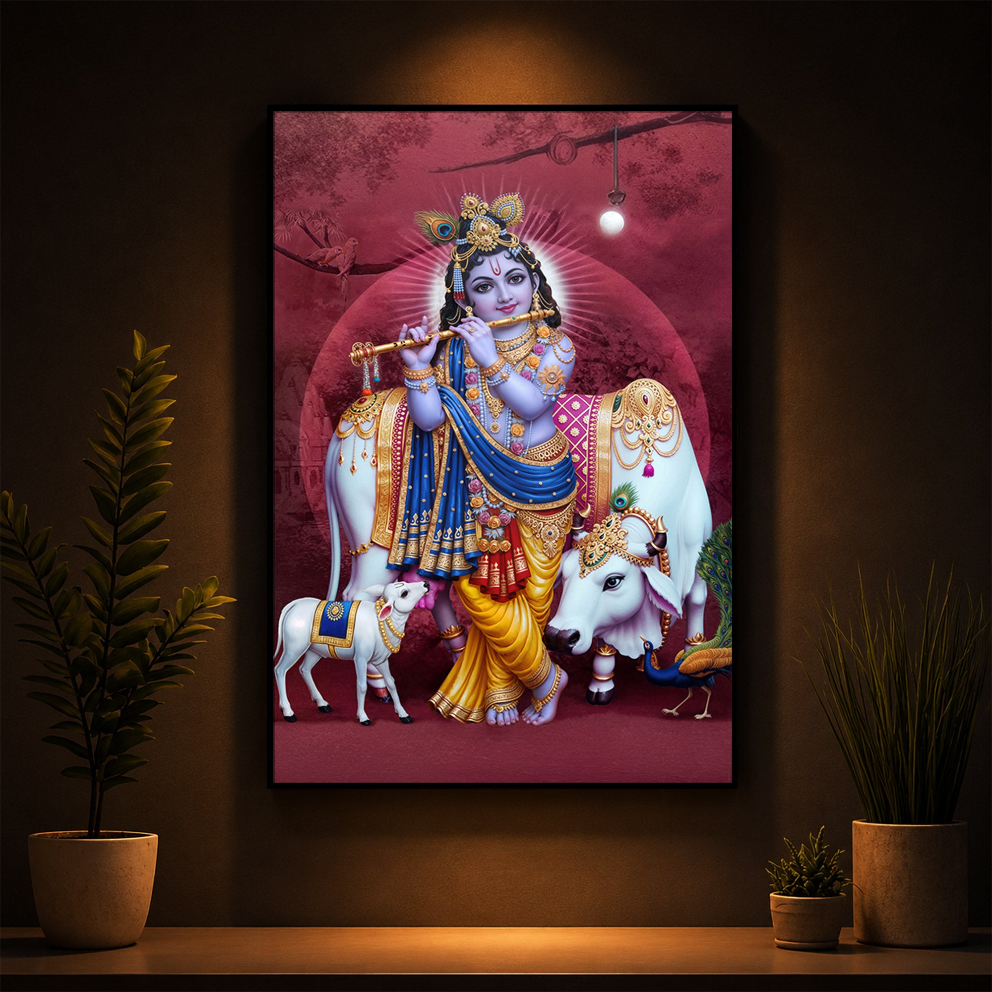 Shree Krishna Ji Modern Luxury Backlight Vertical Wall Art