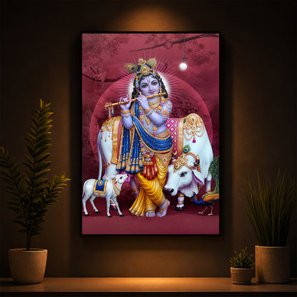 Shree Krishna Ji Modern Luxury Backlight Vertical Wall Art