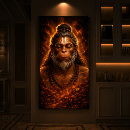 Divine Bajrangbali Meditating Modern Luxury Backlight Vertical Wall Art