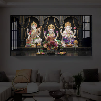 Saraswati,Lakshmi, & Lord Ganesha Modern Luxury Backlight Horizontal Wall Art