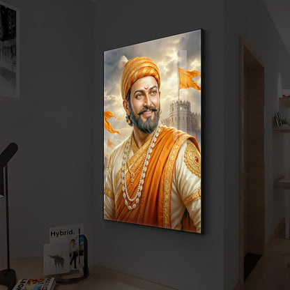 King Of Maratha Chhatrapati Shivaji Maharaj Modern Luxury Backlight Vertical Wall Art