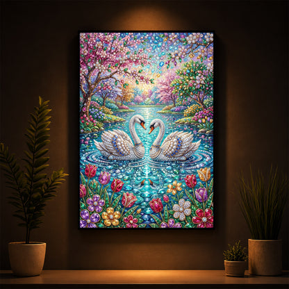 Pair Of Swans Modern Luxury Backlight Vertical Wall Art