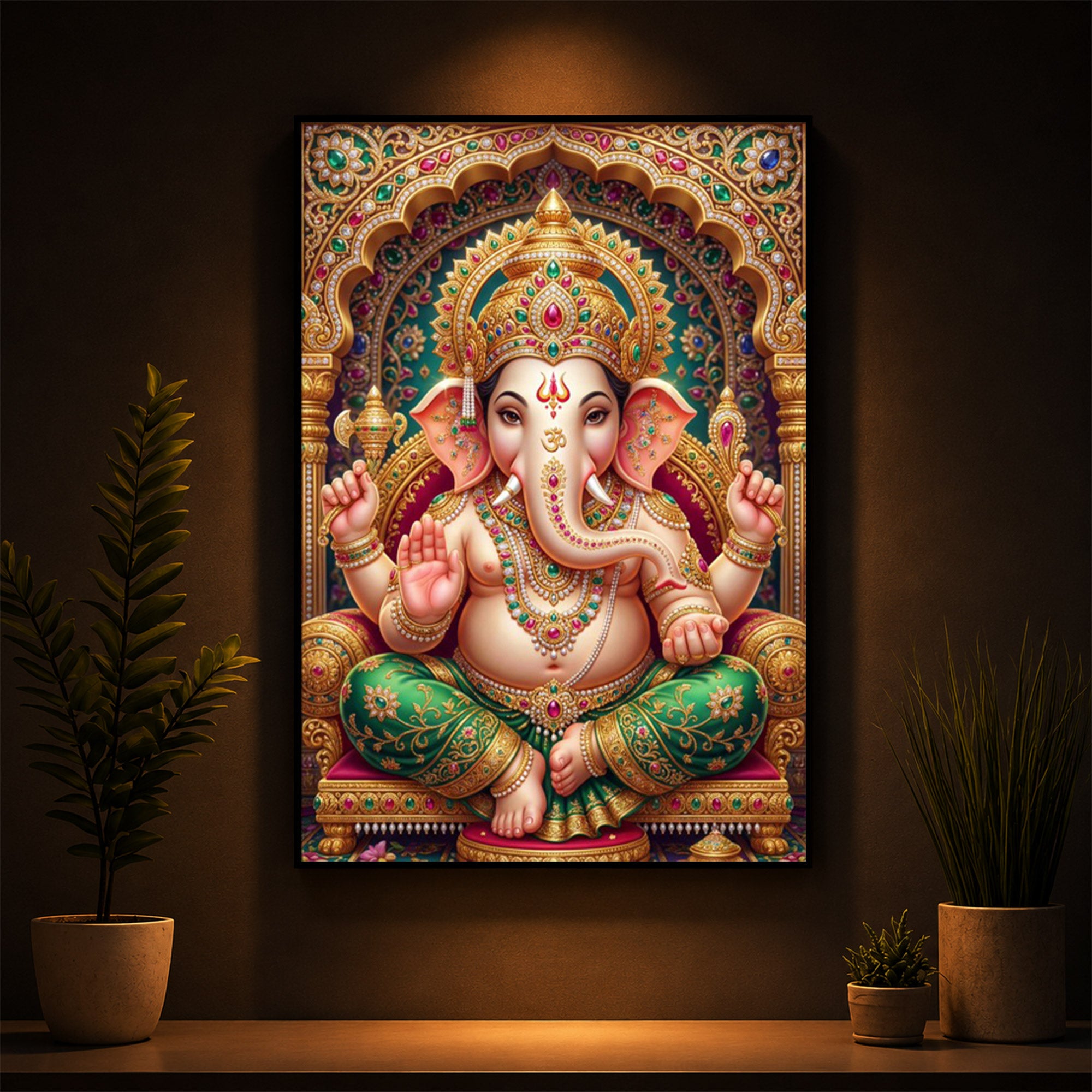 Divine Blessings of Ganesha Modern Luxury Backlight Vertical Wall Art
