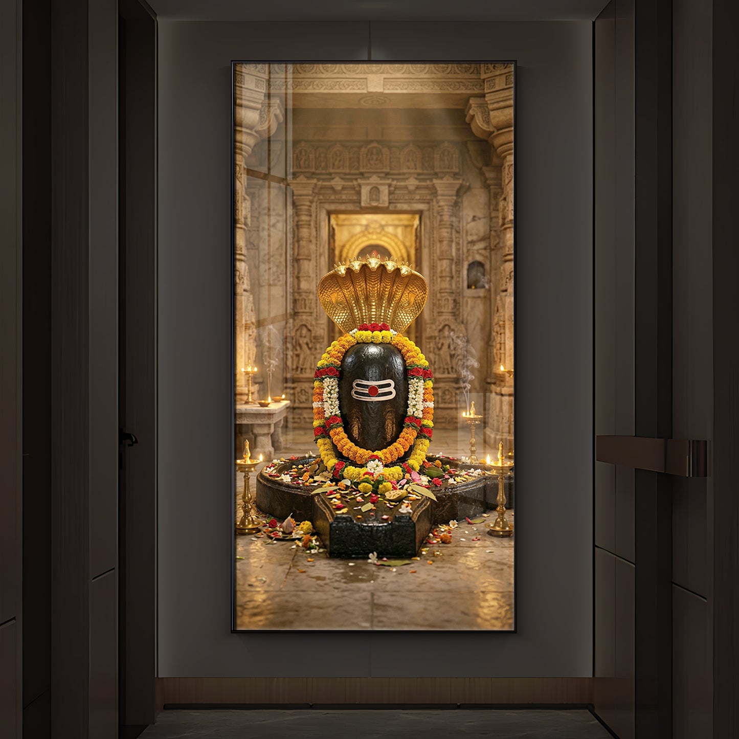 Shree Somnath Jyotirlinga Modern Luxury Backlight Vertical Wall Art