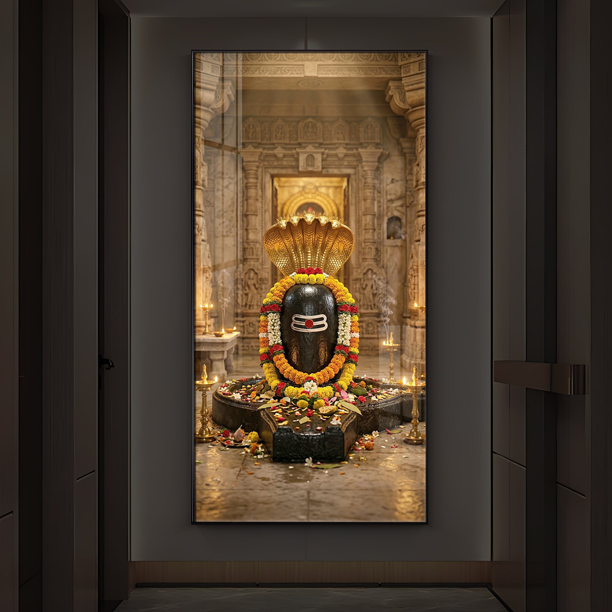 Shree Somnath Jyotirlinga Modern Luxury Backlight Vertical Wall Art
