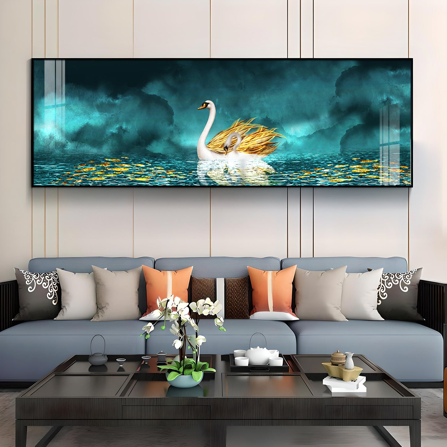 Serene Swan Drift Premium Acrylic Horizontal Wall Art