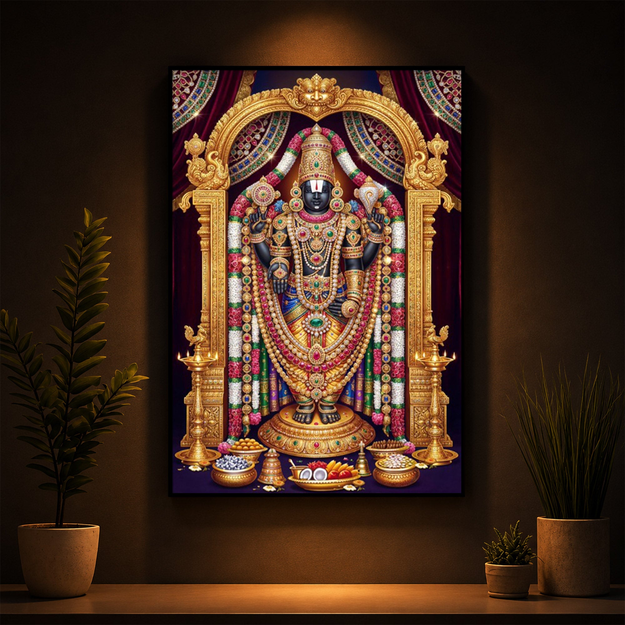 Venkateshwara Swamy Modern Luxury Backlight Vertical Wall Art