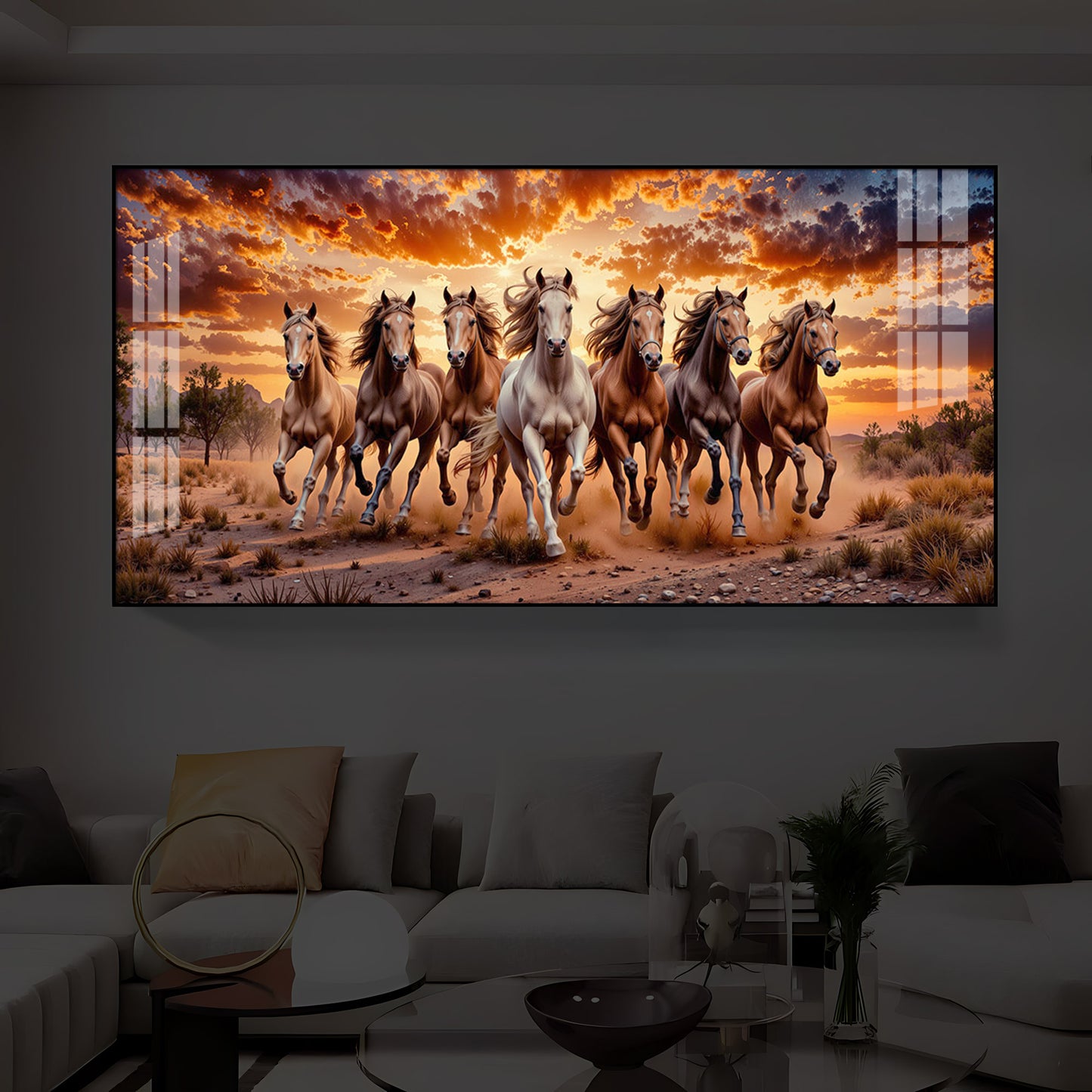 Herd Of Wild Horses Galloping Modern Luxury Backlight Horizontal Wall Art