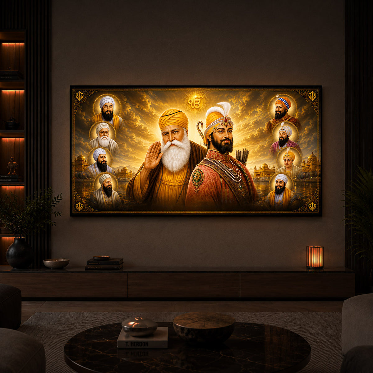 Ten Sikh Gurus Golden Darbar Modern Luxury Backlight Horizontal Wall Art