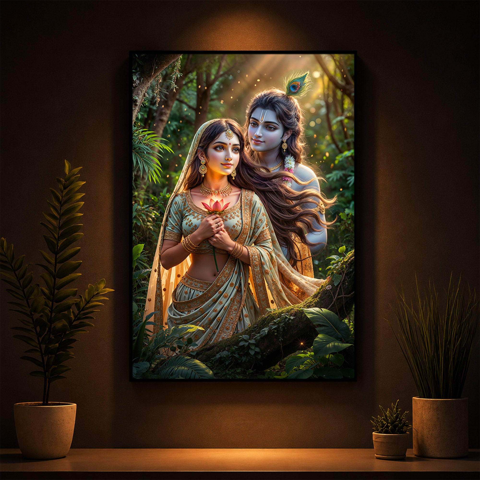 Radha Krishna Ji Modern Luxury Backlight Vertical Wall Art