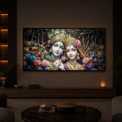 Spiritual Serenity Radha Krishna Modern Luxury Backlight Horizontal Wall Art