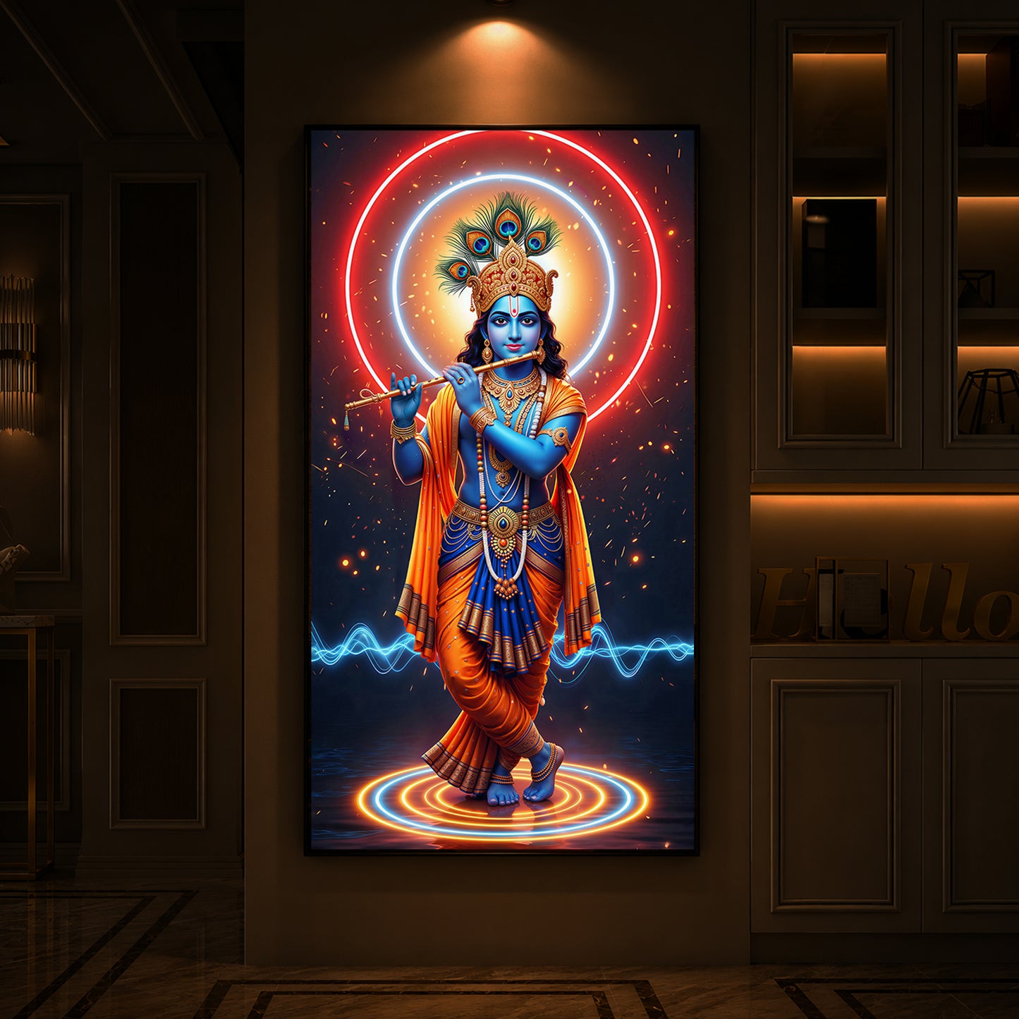 Divine Krishna Modern Luxury Backlight Vertical Wall Art