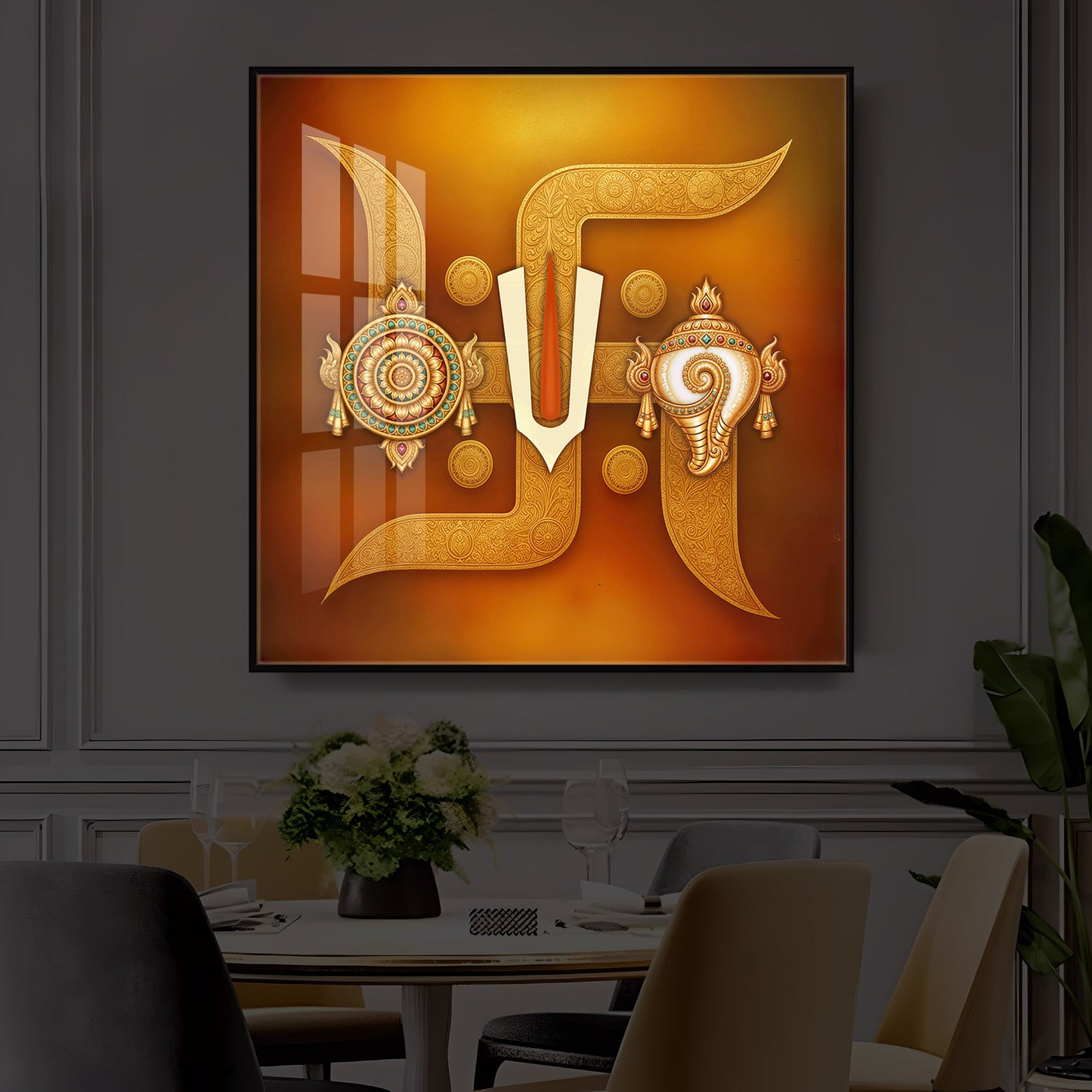 Hindu Symbols of Swastik Modern Luxury Backlight Square Wall Art