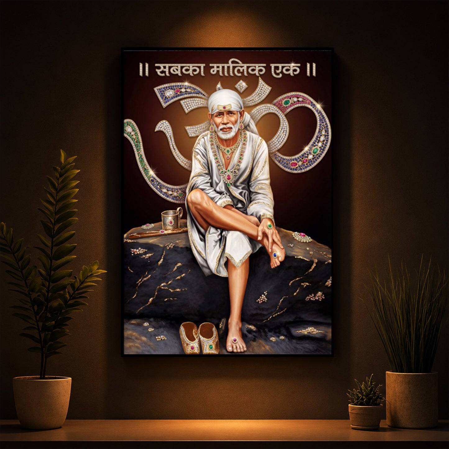Shirdi Sai Baba Modern Luxury Backlight Vertical Wall Art