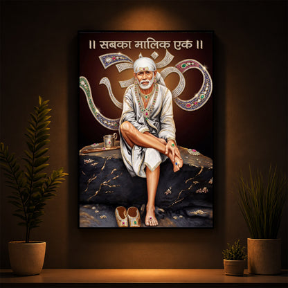 Shirdi Sai Baba Modern Luxury Backlight Vertical Wall Art