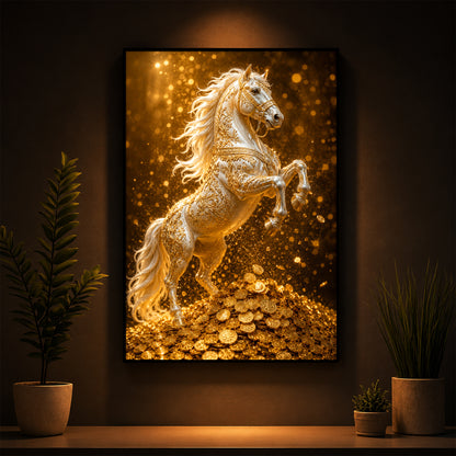 Majestic Golden Horse Modern Luxury Backlight Vertical Wall Art