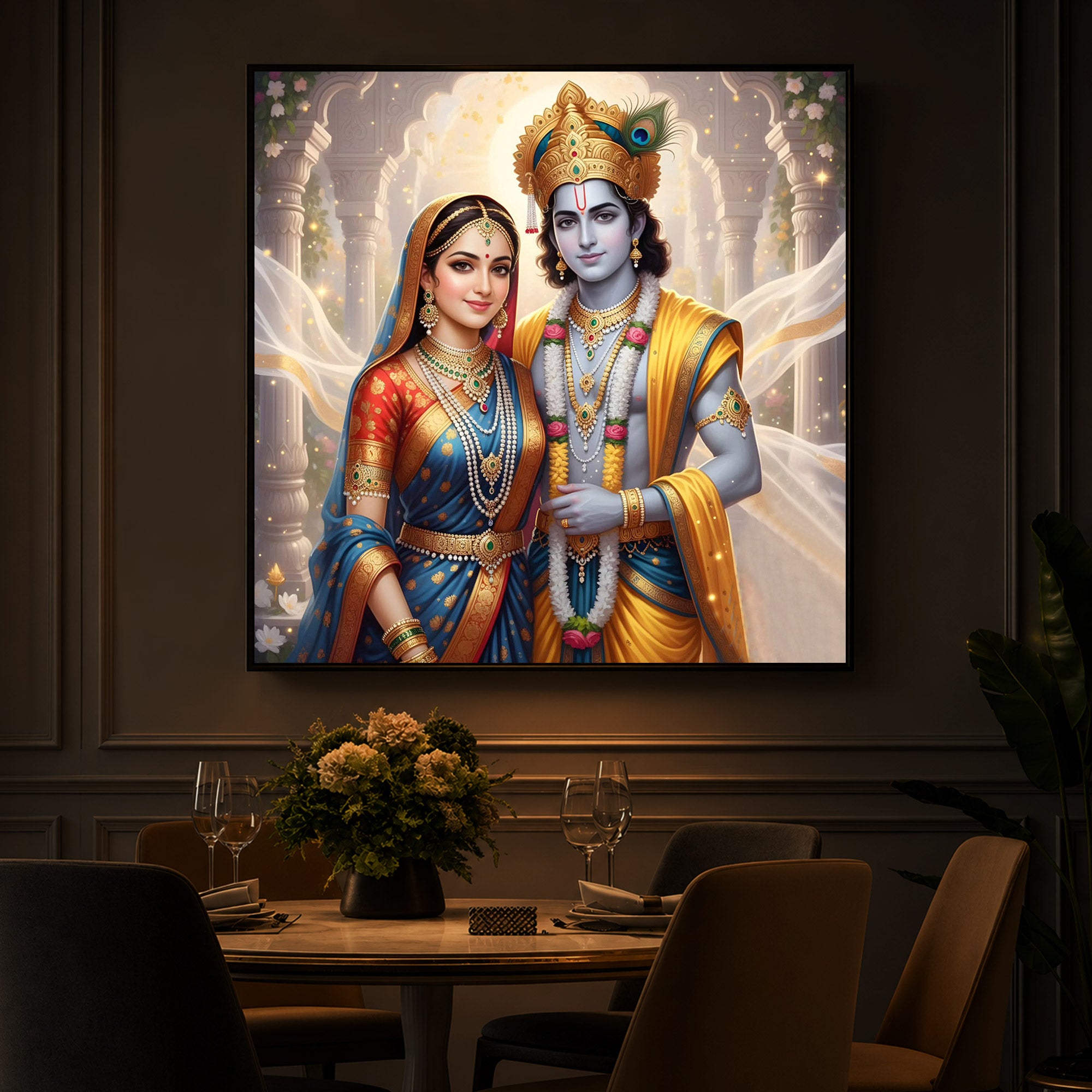 Divine Shree Radhe Krishna Modern Luxury Backlight Square Wall Art