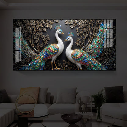 Serene Peacock Modern Luxury Backlight Horizontal Wall Art