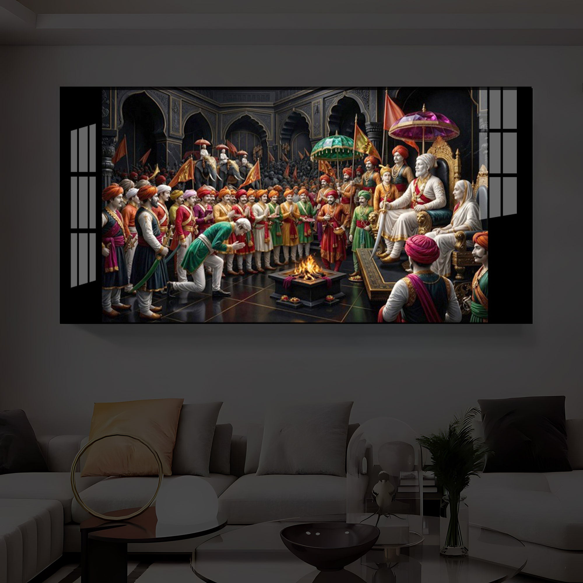 Chhatrapati Shivaji Maharaj Raj Darbar Modern Luxury Backlight Horizontal Wall Art