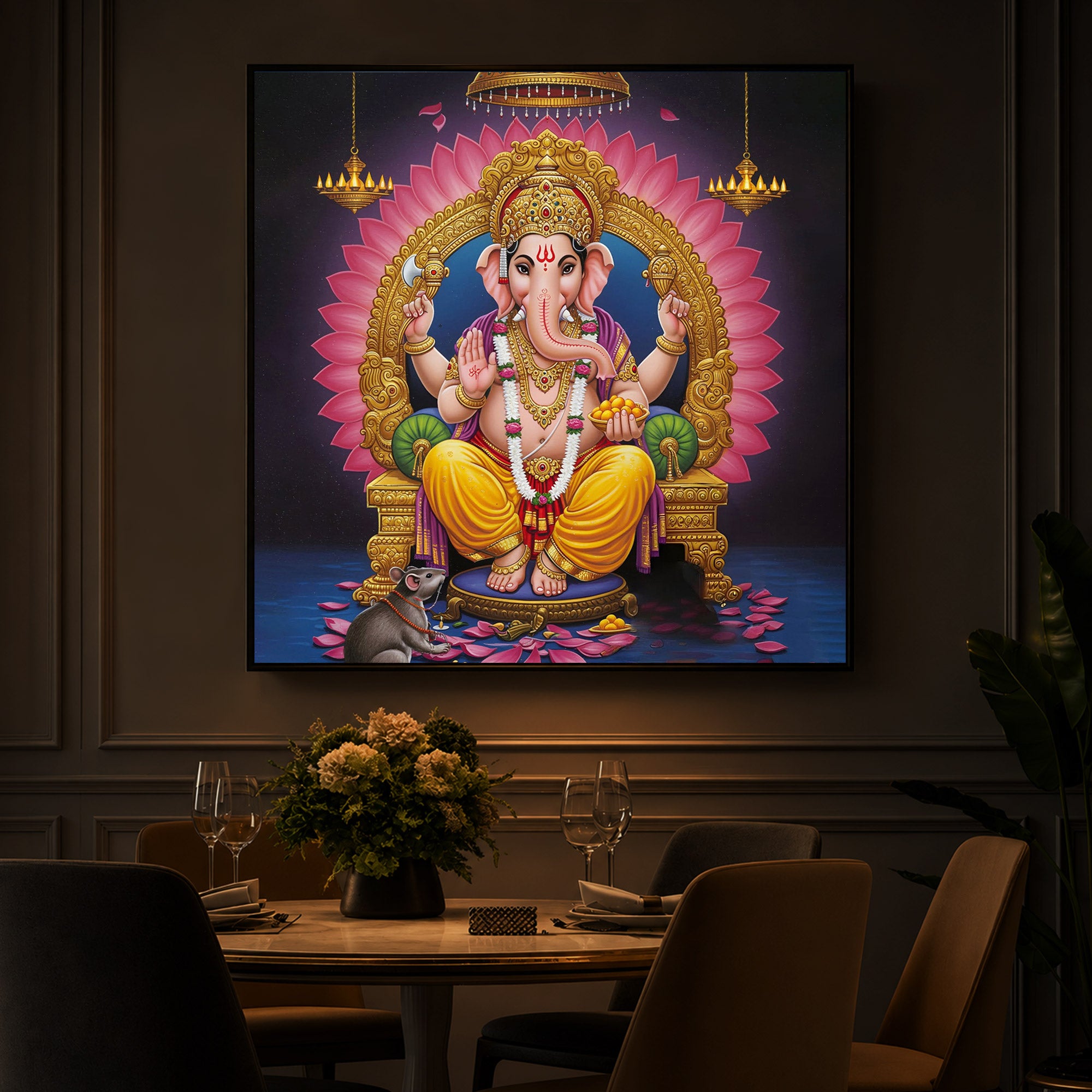 Divine Ganesh JI Modern Luxury Backlight Square Wall Art