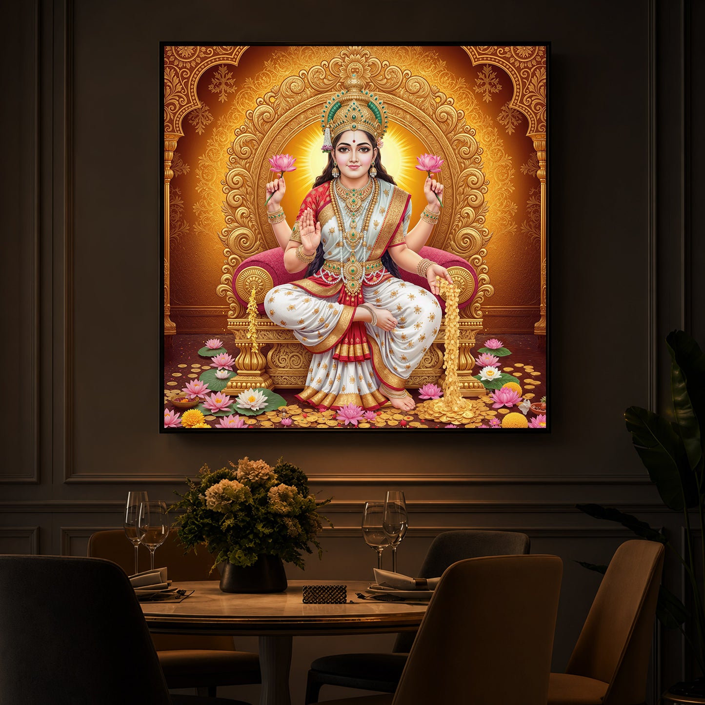 Maa Laxmi Modern Luxury Backlight Square Wall Art