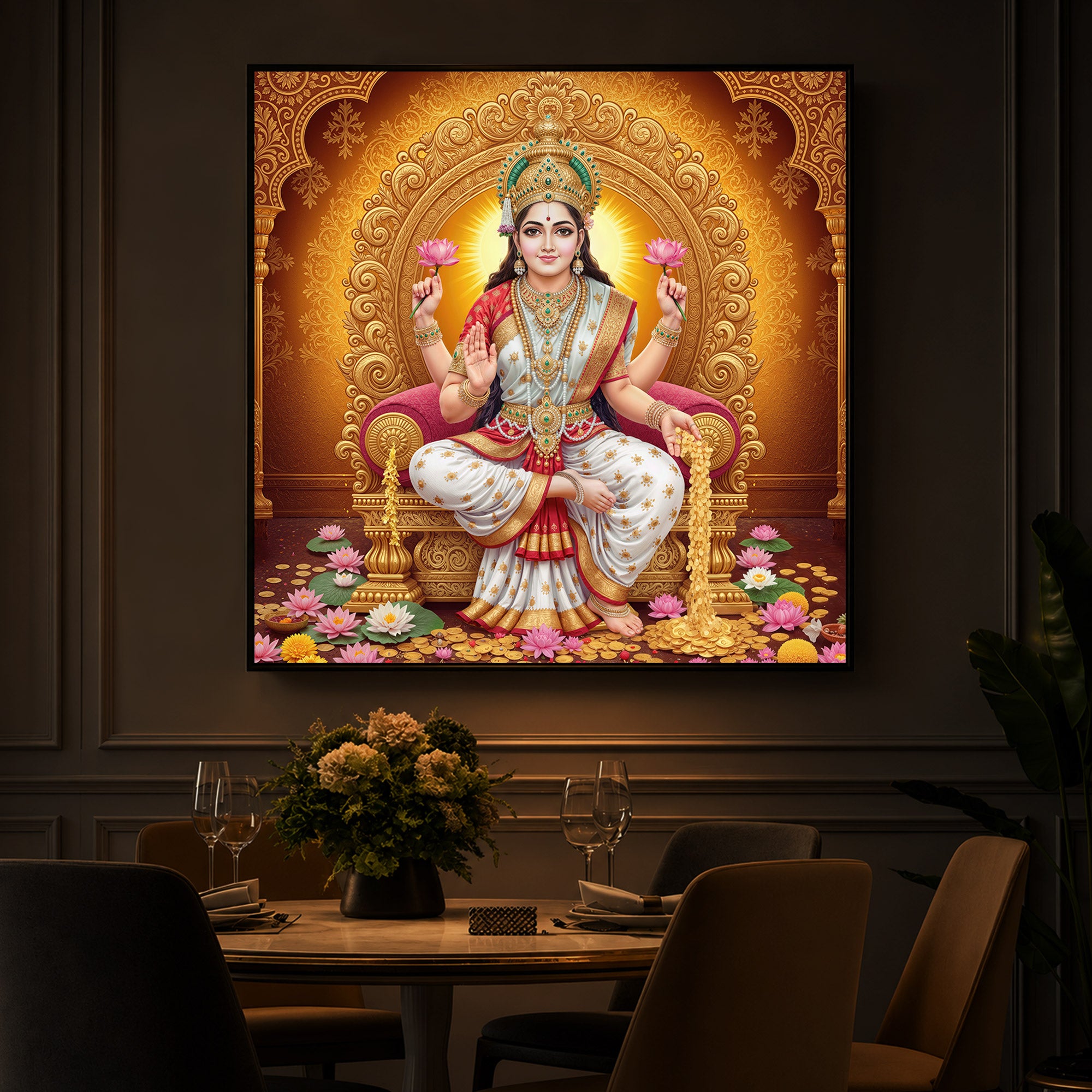 Maa Laxmi Modern Luxury Backlight Square Wall Art